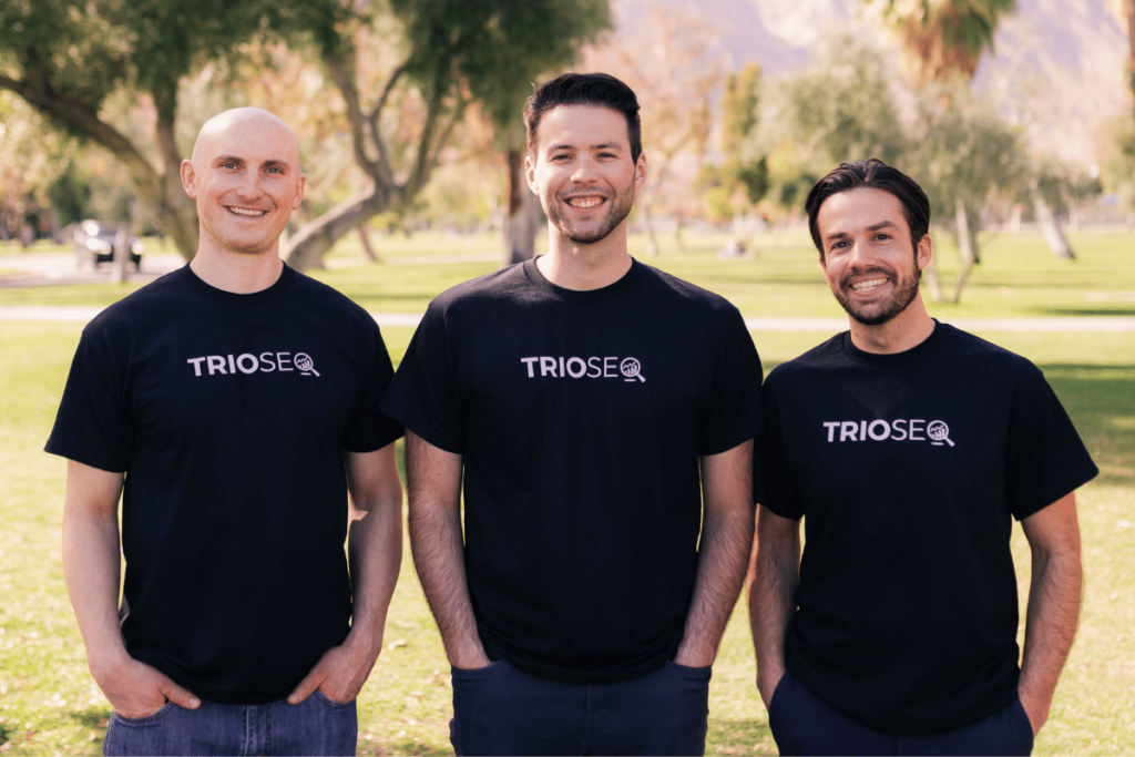Team photo of Nathan, Steven, Connor in black TRIOS&reg; shirts outdoors.